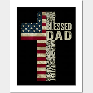 Blessed Dad American Flag 4Th July Religious Father'S Day Posters and Art